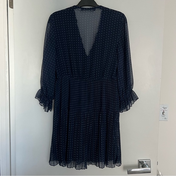 Zara Polka Dot Navy Dress with Pleats - Picture 5 of 10
